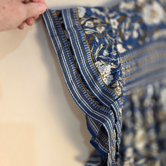 Veronica Beard Tinzia Floral Midi Dress Women Large Blue Boho Ruffle Tassels - Picture 4 of 13